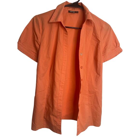 Apt. 9 Womens Button Front Blouse Short Sleeve Size Small Orange - Picture 1 of 6